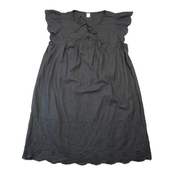 Old Navy Mini Dress Size L Black Eyelet Tie Neck Flutter Sleeve Whimsigoth Boho - Picture 1 of 9